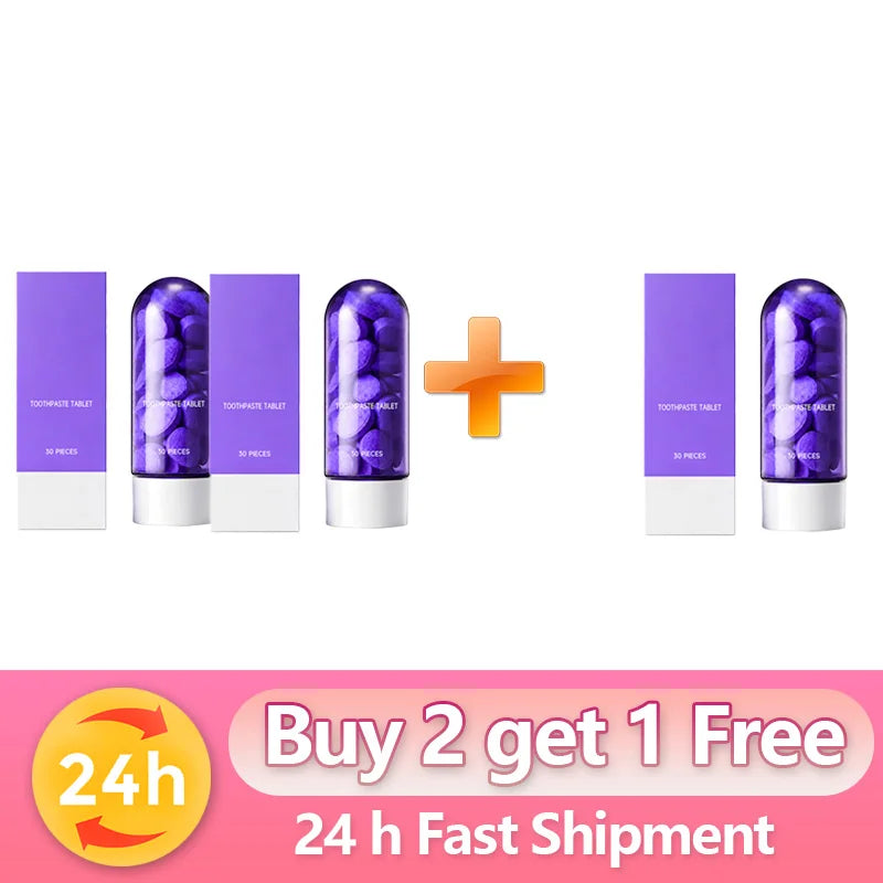 Purple Teeth Whitening Tablets 30 Pcs – Removes Stains & Plaque, Mint Flavor, Deep Cleaning, Portable Oral Care