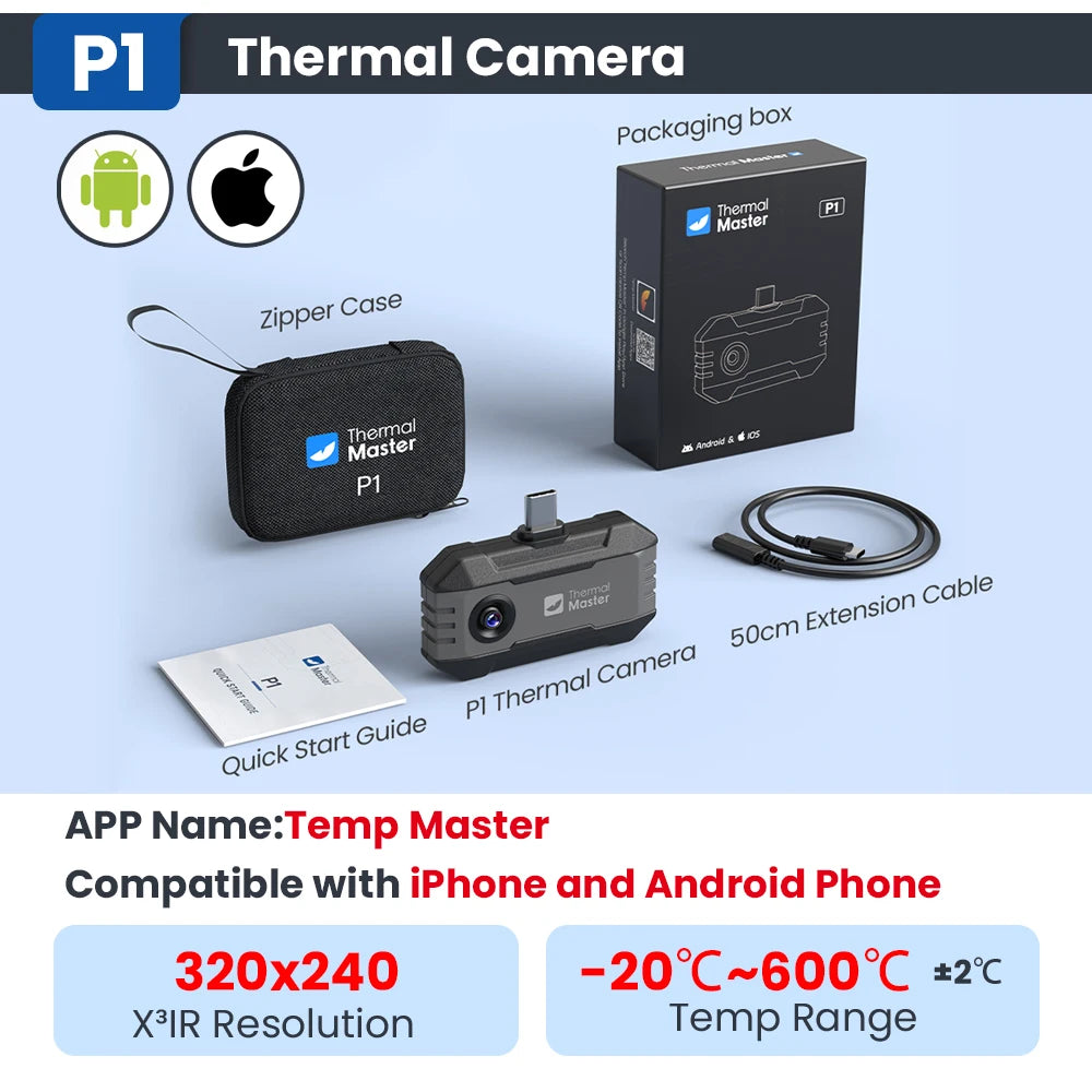 320*240 Thermal Imaging Camera P1  for iPhone and Android Cell Phone 600℃ HVAC House Inspection 15X Digital Zoom