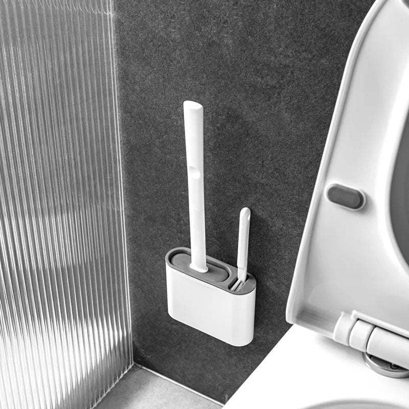 Flexible Silicone Toilet Brush with Holder – Wall-Mountable Set
