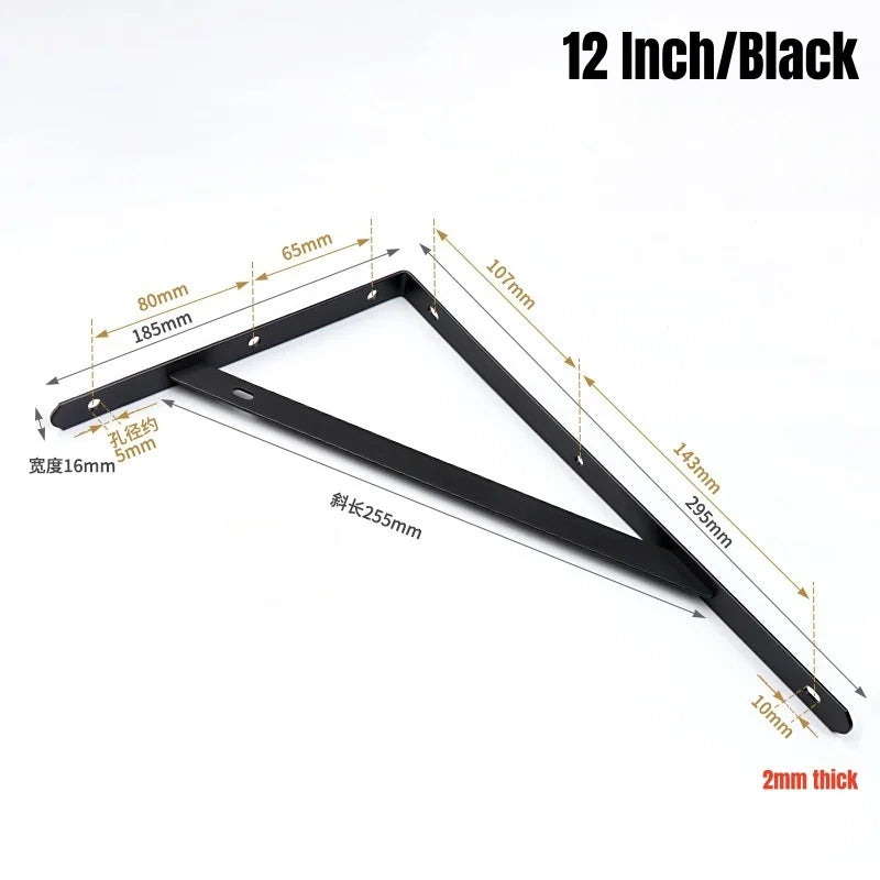 2-8PCS Black/White Steel Heavy Duty L Bracket,6-12" Floating Tripod Shelf Brackets,90 Degree Angle Wall Mounted Support Bracket