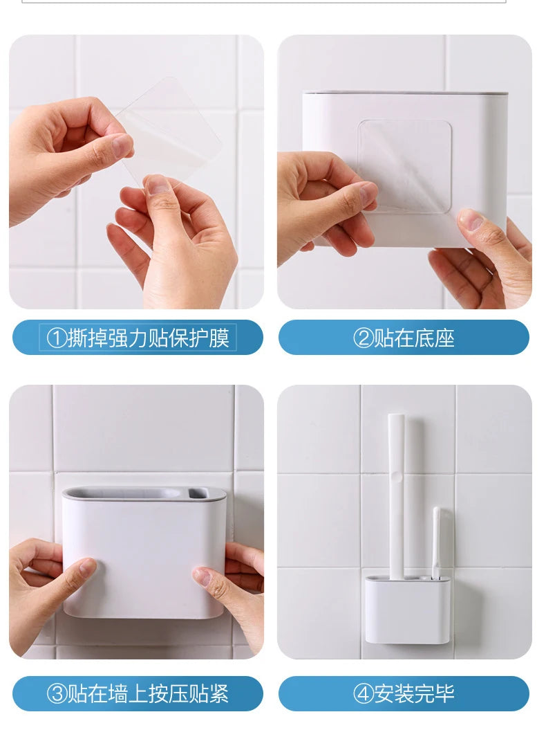 Flexible Silicone Toilet Brush with Holder – Wall-Mountable Set