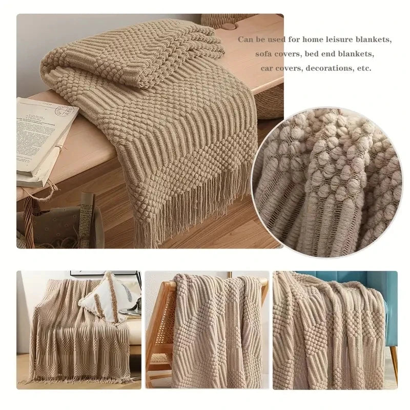 Chunky Knitted Throw Blanket with Tassels – Multiple Colors
