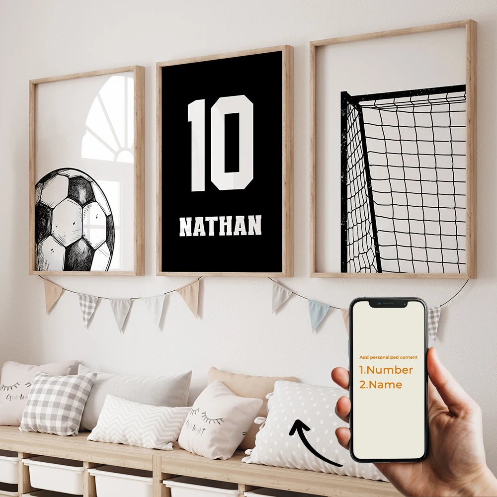 3-Piece Personalized Football Canvas Wall Art
