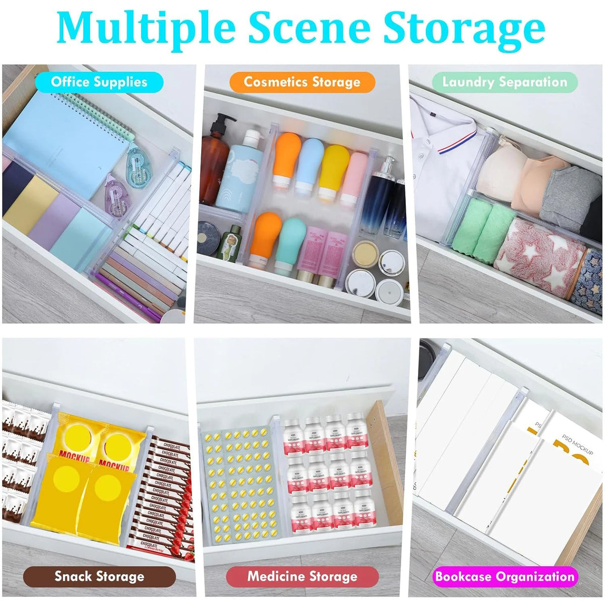 Expandable Clear Drawer Organizer Set – 6/8/10/12 Pack