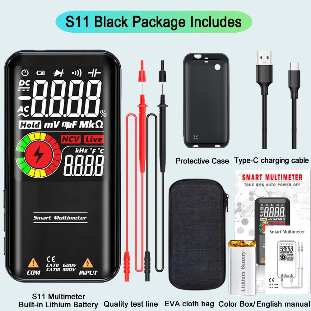 BSIDE Digital Multimeter Smart Electrician Tester USB Charge T-RMS DC AC Voltage Capacitance Ohm Hz NCV Professional Multitester