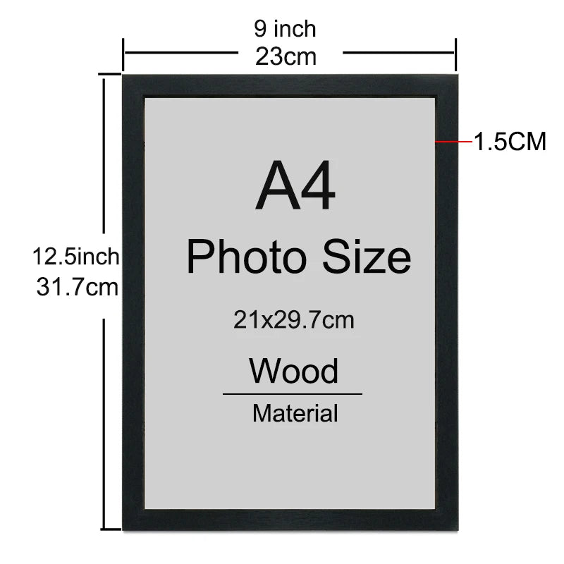 A4 Wooden Picture Frame for Wall or Desk Display