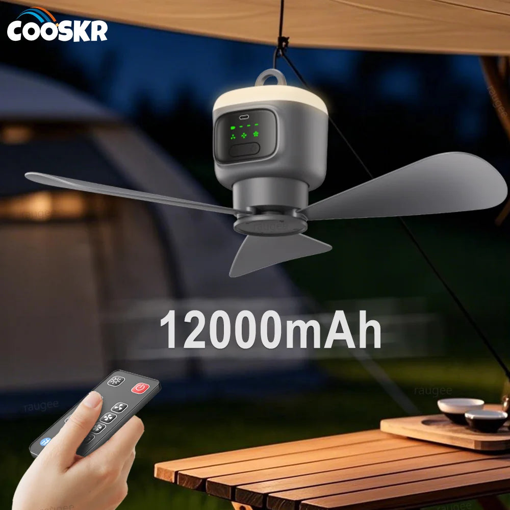 Camping Ceiling Fan — 12000 mAh with Remote & Light