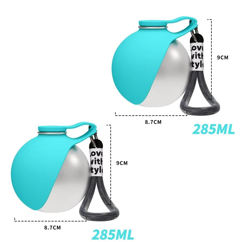Dog Water Bottle Stainless Steel 285ml Portable Dog Drinker Leak Proof Feeder Dog Bottle 2 in 1 Silicon Bowl Travel Pet Supplies