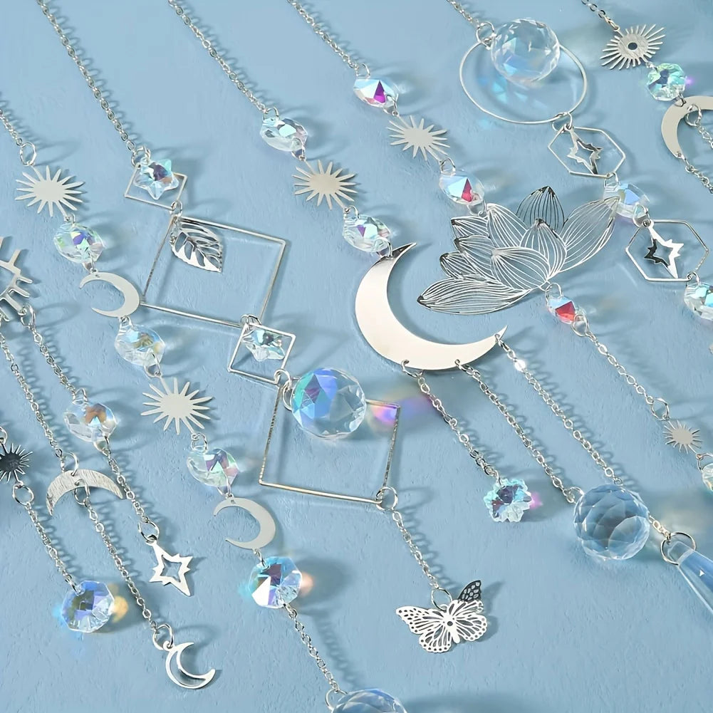 10-Piece Lotus Glass Suncatcher Set with Chains
