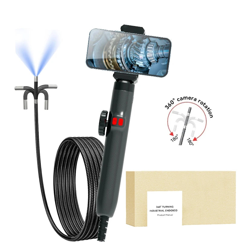 3.9mm/6.2mm/8.5mm 360° Articulating Borescope Endoscope Camera with Light,  Endoscope with Android/iOS Phone