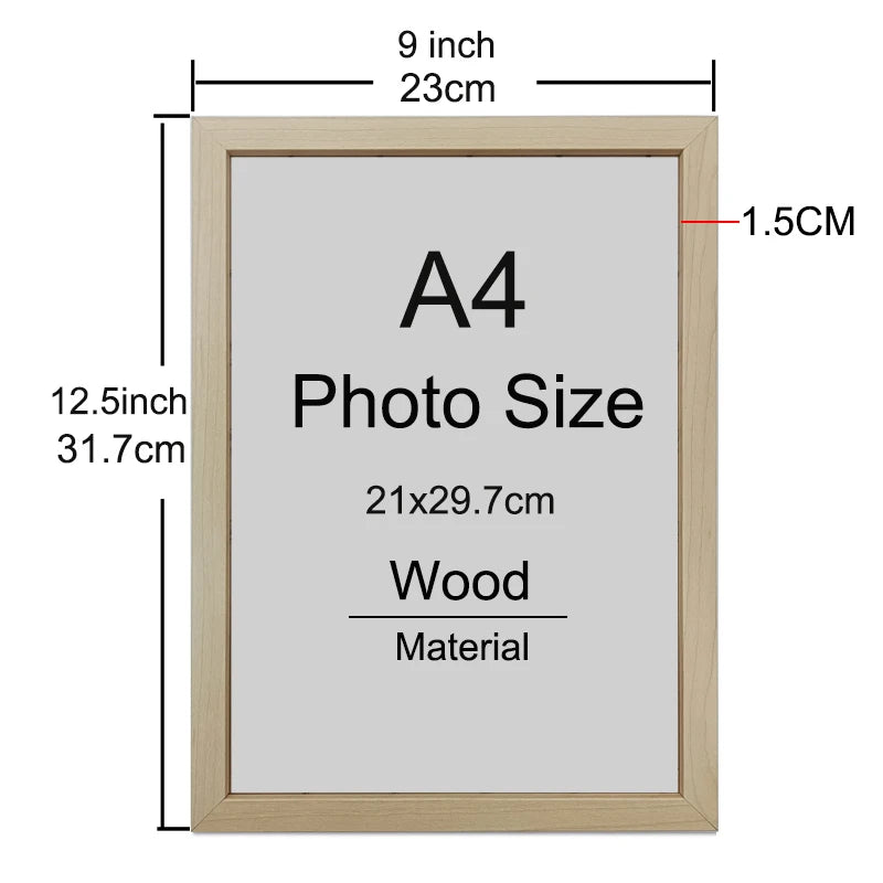 A4 Wooden Picture Frame for Wall or Desk Display