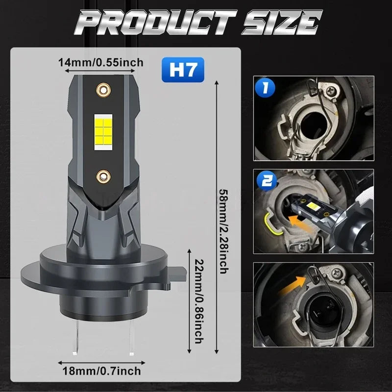 זוג נורות LED H7 קומפקטיות 12V עם קירור מאוורר