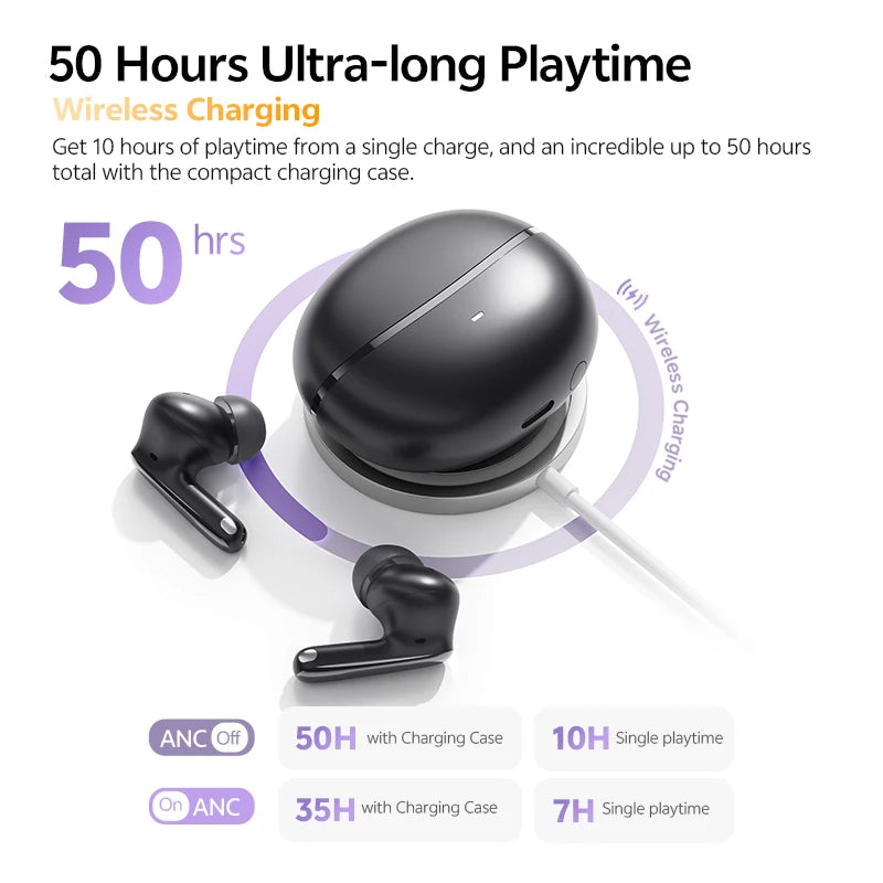 QCY MeloBuds N70 Adaptive ANC Earbuds, 50H
