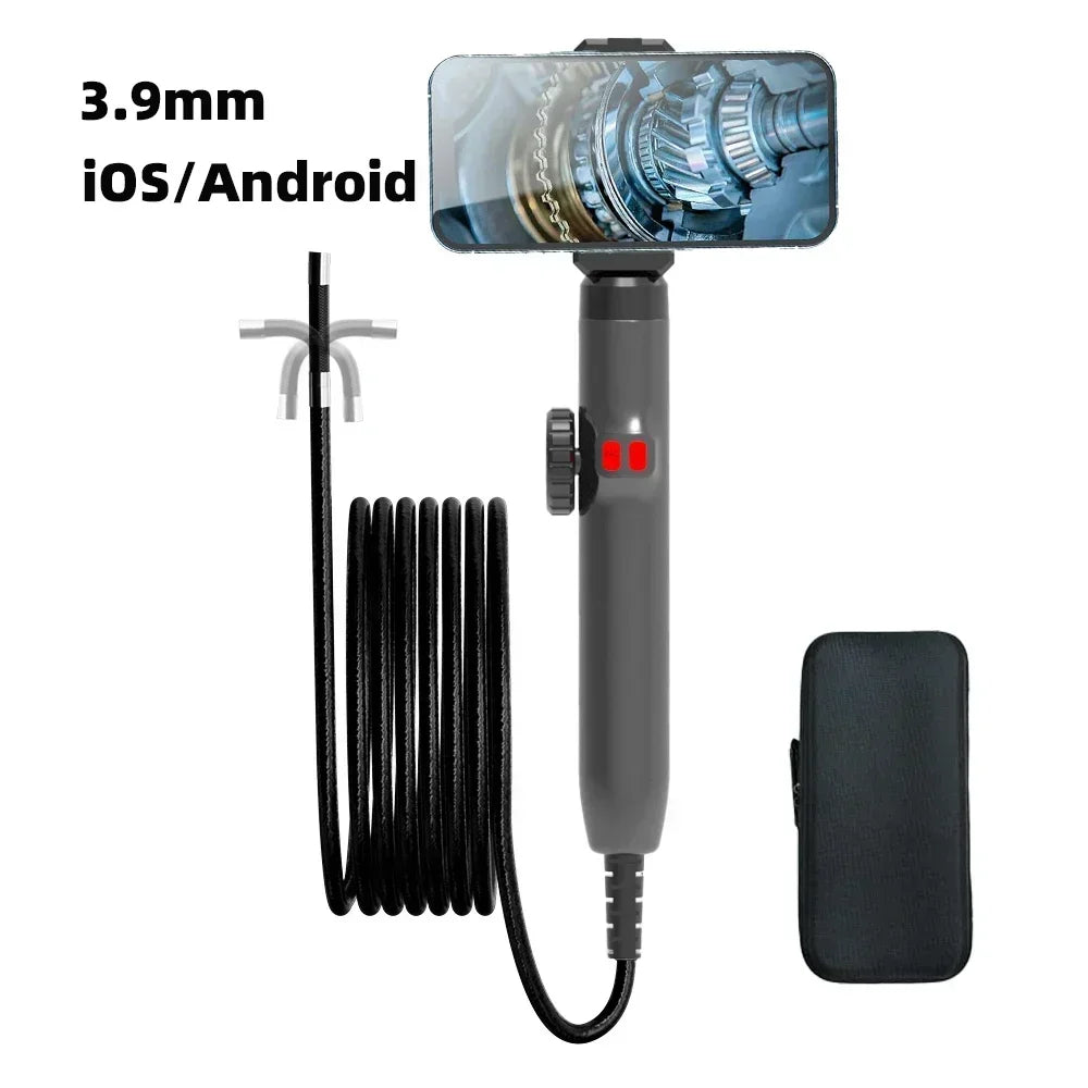 3.9mm/6.2mm/8.5mm 360° Articulating Borescope Endoscope Camera with Light,  Endoscope with Android/iOS Phone