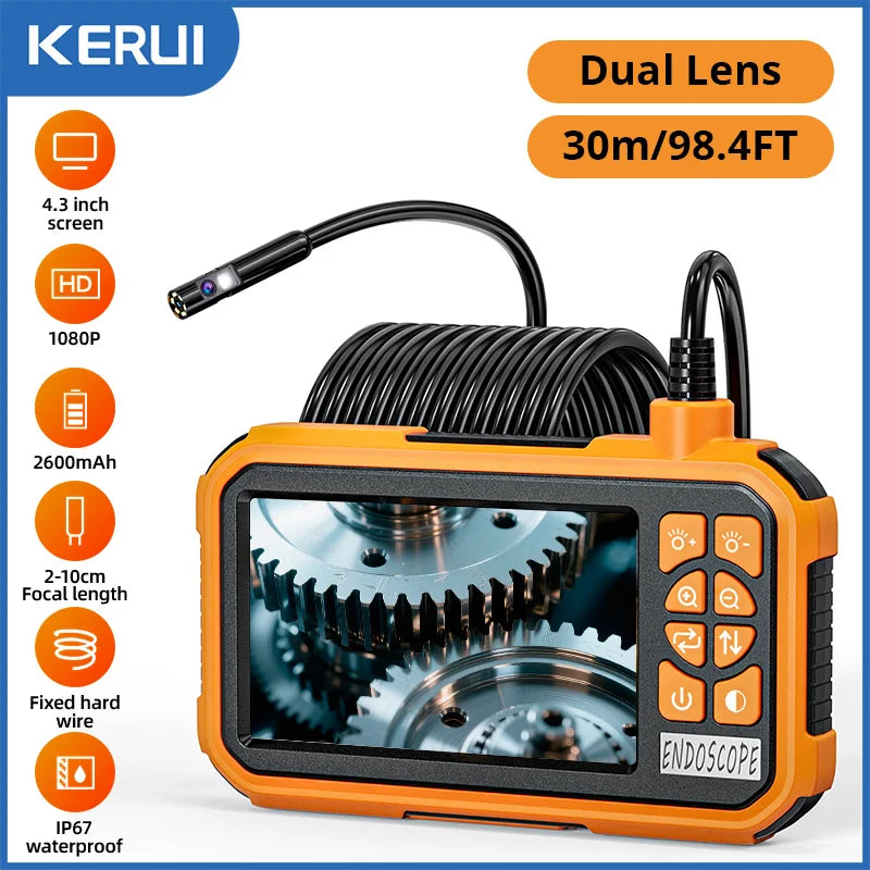 FUERS 1/5/10/20/30M Single/Dual Lens Endoscope Camera 1080P Semi-Rigid Snake Camera Sewer Cable 2600mAh Battery for Pipeline
