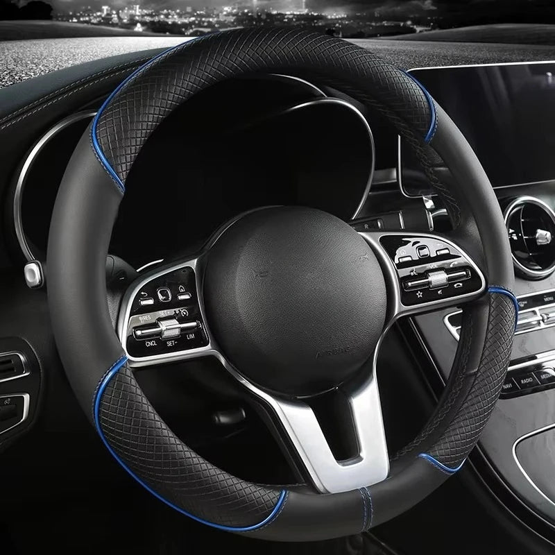 38cm Leather Steering Wheel Cover, 7 Colors