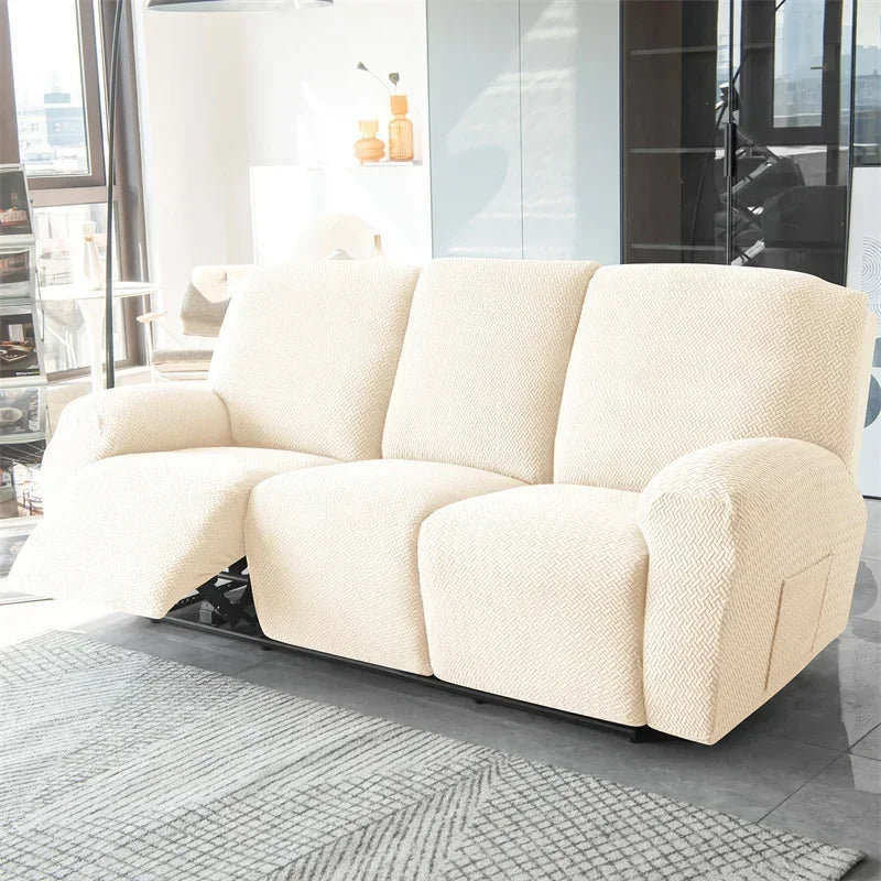 1/2/3 Seater Recliner Sofa Cover Jacquard Solid Color Stretch Couch Coushion Solid Color Sofa Slipcover for Living Room Home