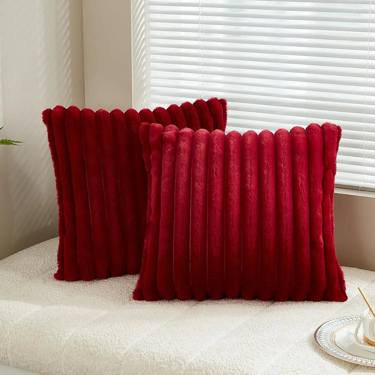Faux Rabbit Fur Cushion Cover – Soft Striped Design