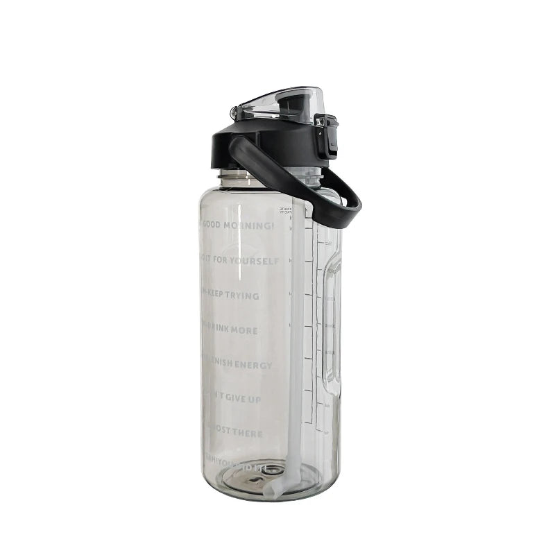 2L Water Bottle Portable Straw Plastic Water Cup for Outdoor Sports Fitness Adult High Value Big Fat Cup with Time Marker