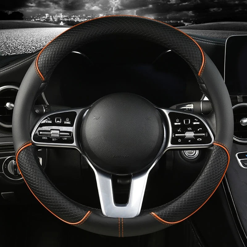 38cm Leather Steering Wheel Cover, 7 Colors