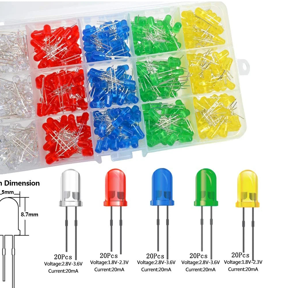100-Pack 3mm/5mm Round LEDs for DIY Electronics