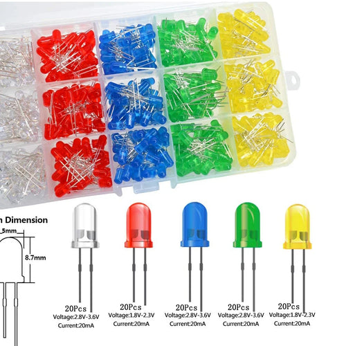 100-Pack 3mm/5mm Round LEDs for DIY Electronics