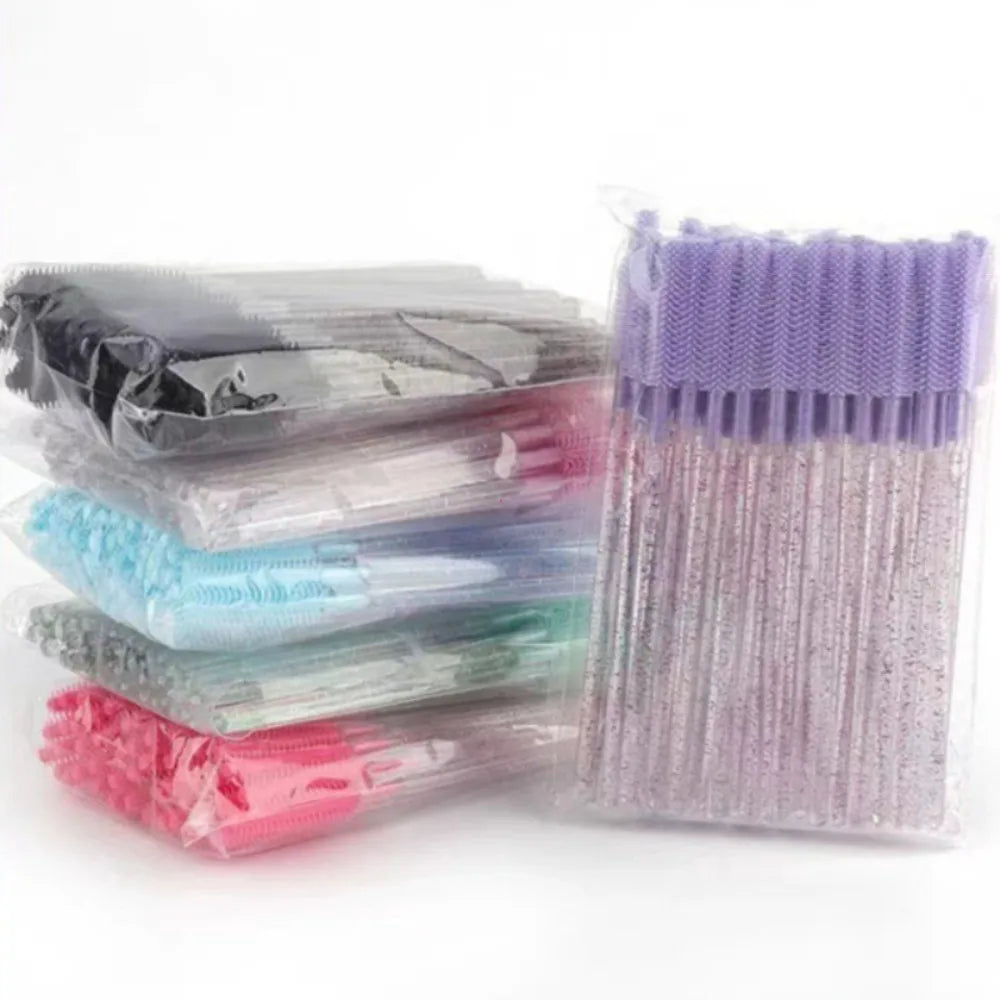 50pcs Crystal Silicone Eyelash Brush Lash Makeup Brushes Eyebrow Comb Eyelashes Extension Spoolie Microbrush Cosmetics Tool
