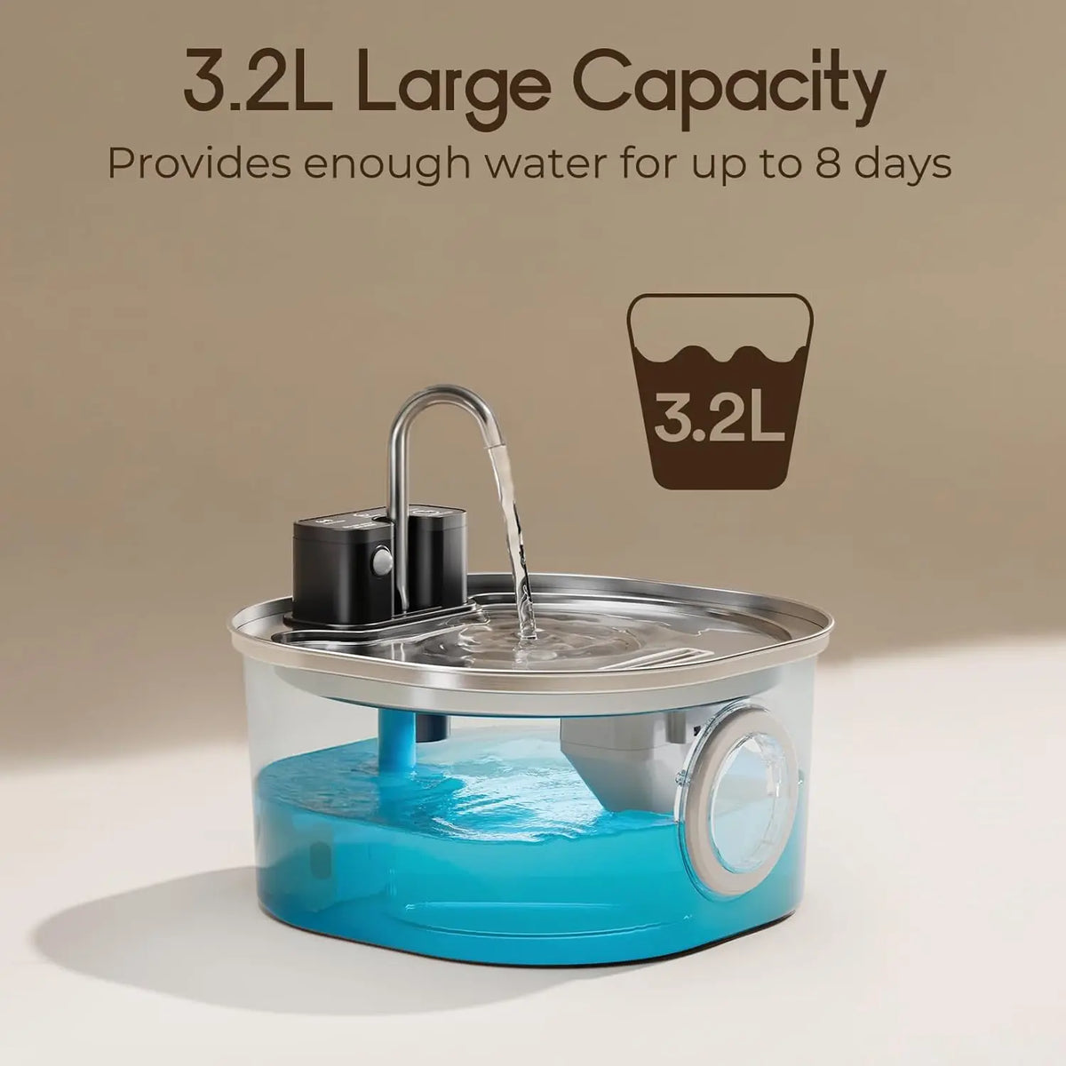 3L Rechargeable Stainless Steel Pet Water Fountain