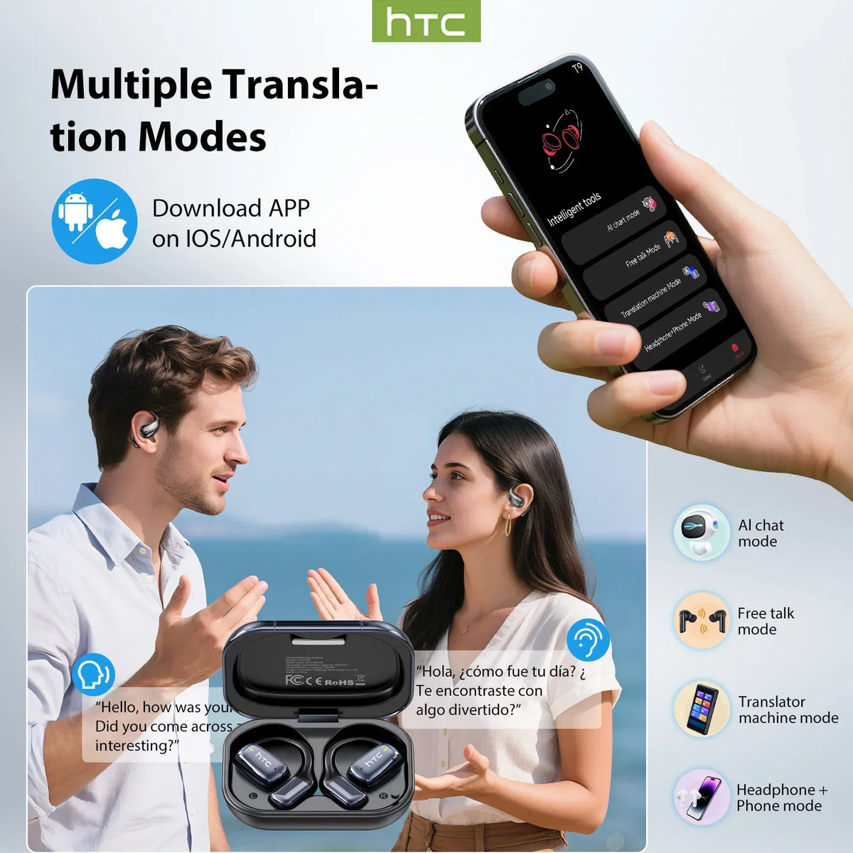 HTC NE25 AI Translation Wireless Earbuds with Charging Case