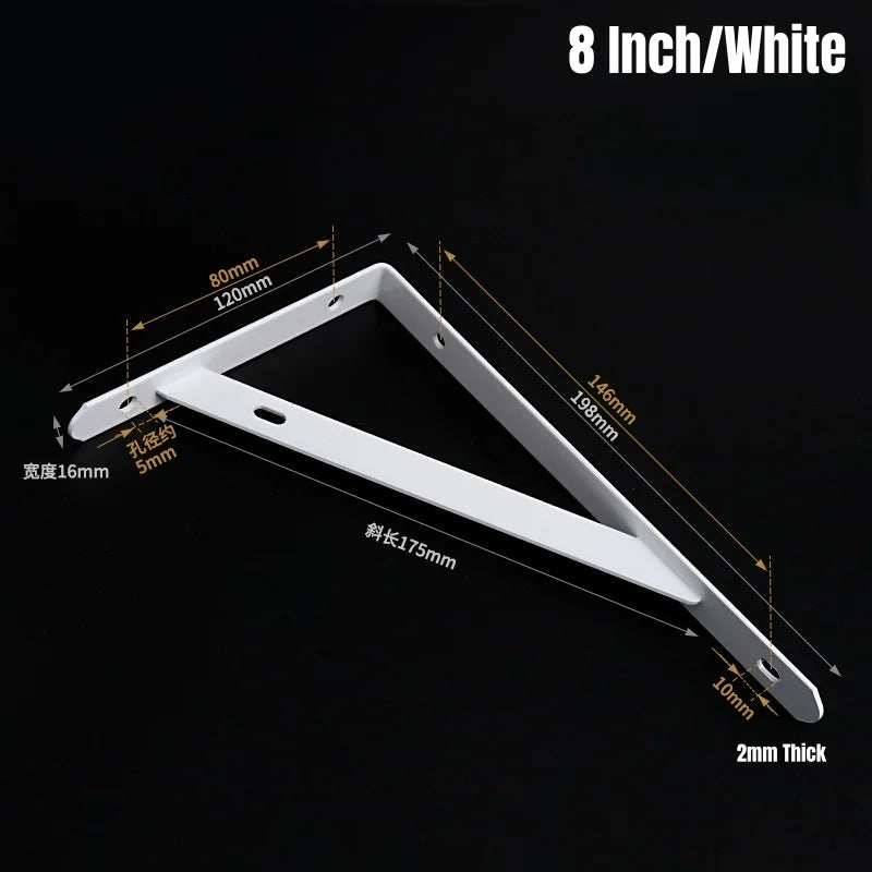 2-8PCS Black/White Steel Heavy Duty L Bracket,6-12" Floating Tripod Shelf Brackets,90 Degree Angle Wall Mounted Support Bracket