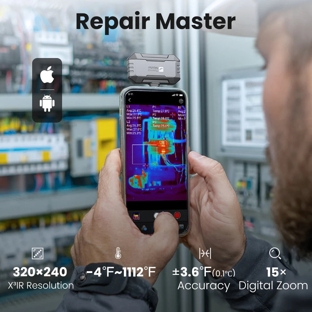 320*240 Thermal Imaging Camera P1  for iPhone and Android Cell Phone 600℃ HVAC House Inspection 15X Digital Zoom