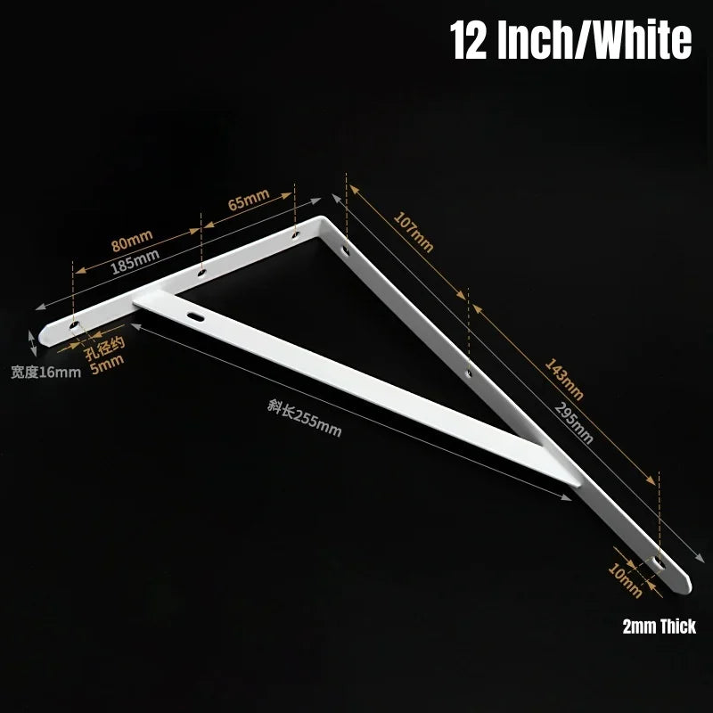 2-8PCS Black/White Steel Heavy Duty L Bracket,6-12" Floating Tripod Shelf Brackets,90 Degree Angle Wall Mounted Support Bracket