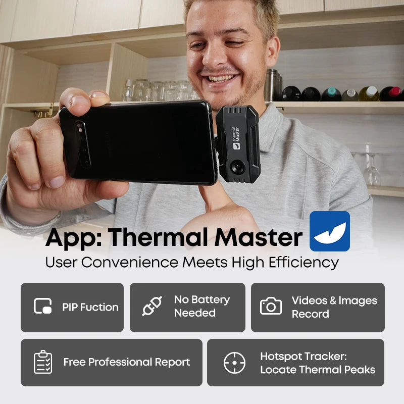 320*240 Thermal Imaging Camera P1  for iPhone and Android Cell Phone 600℃ HVAC House Inspection 15X Digital Zoom