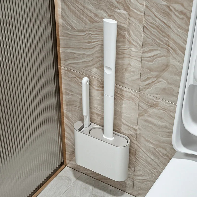 Flexible Silicone Toilet Brush with Holder – Wall-Mountable Set