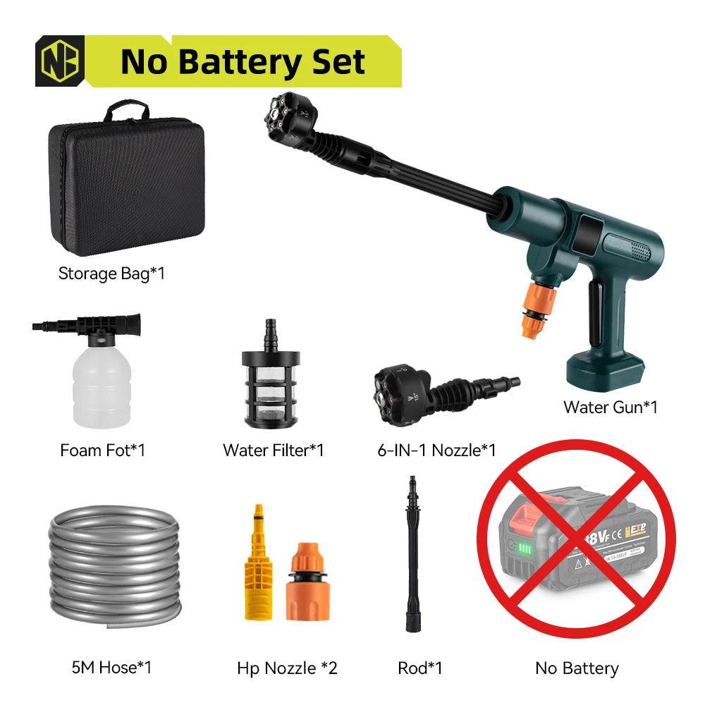 NEWBENY 200Bar Brushless High Pressure Car Washer Gun 6 IN 1 Electric Washing Spray Gun Without Battery  For Makita Battery Pin