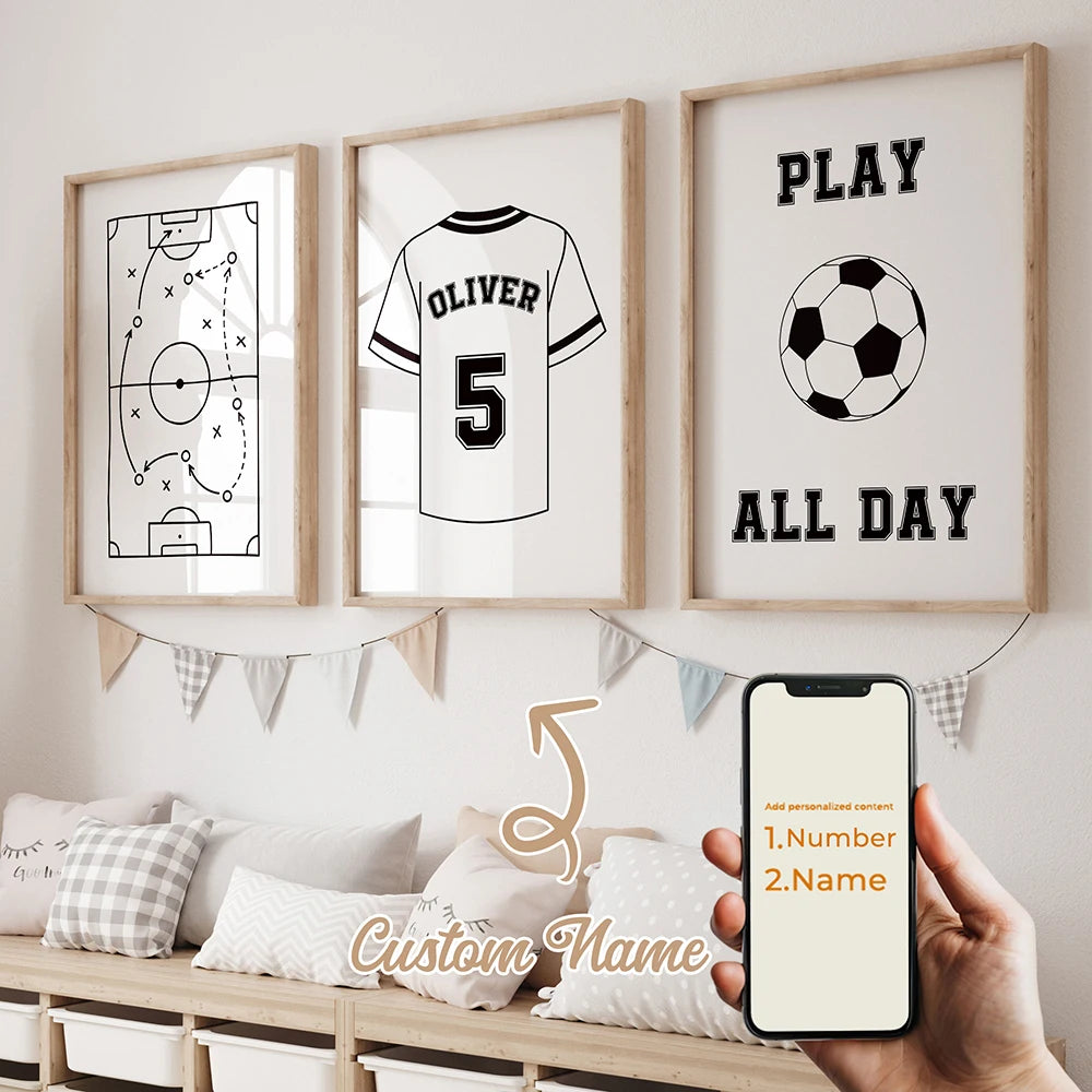 3-Piece Personalized Football Canvas Wall Art