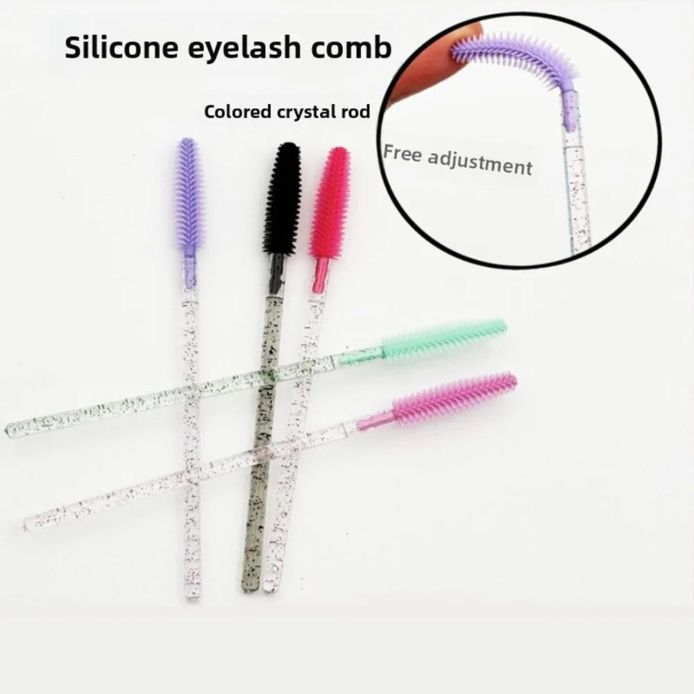 50pcs Crystal Silicone Eyelash Brush Lash Makeup Brushes Eyebrow Comb Eyelashes Extension Spoolie Microbrush Cosmetics Tool