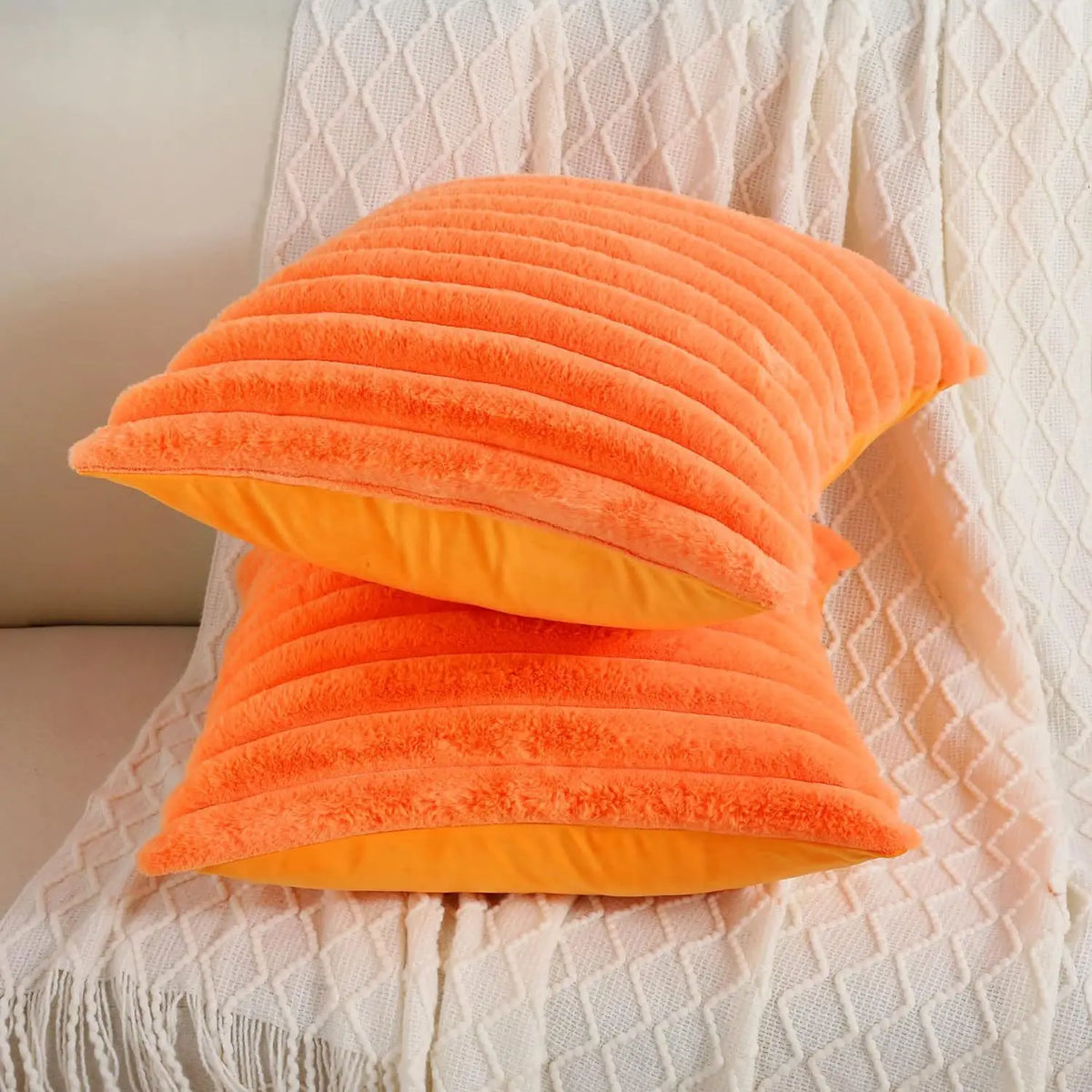 Faux Rabbit Fur Cushion Cover – Soft Striped Design