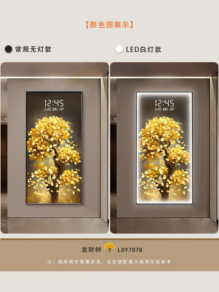 Money Tree Wall Clock Modern Living Room LED Electronic Clock Corner Entrance Bedroom Study Wall Light Mural Watch Home Decor