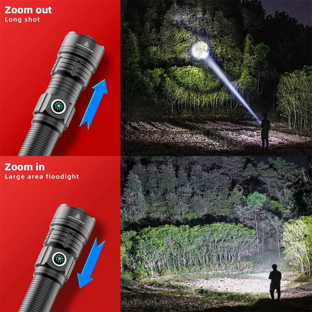 2000LM USB-C Rechargeable LED Flashlight Zoomable Beam Waterproof Outdoor Light with Mount Strobe Mode for Camping Cycling Emergency
