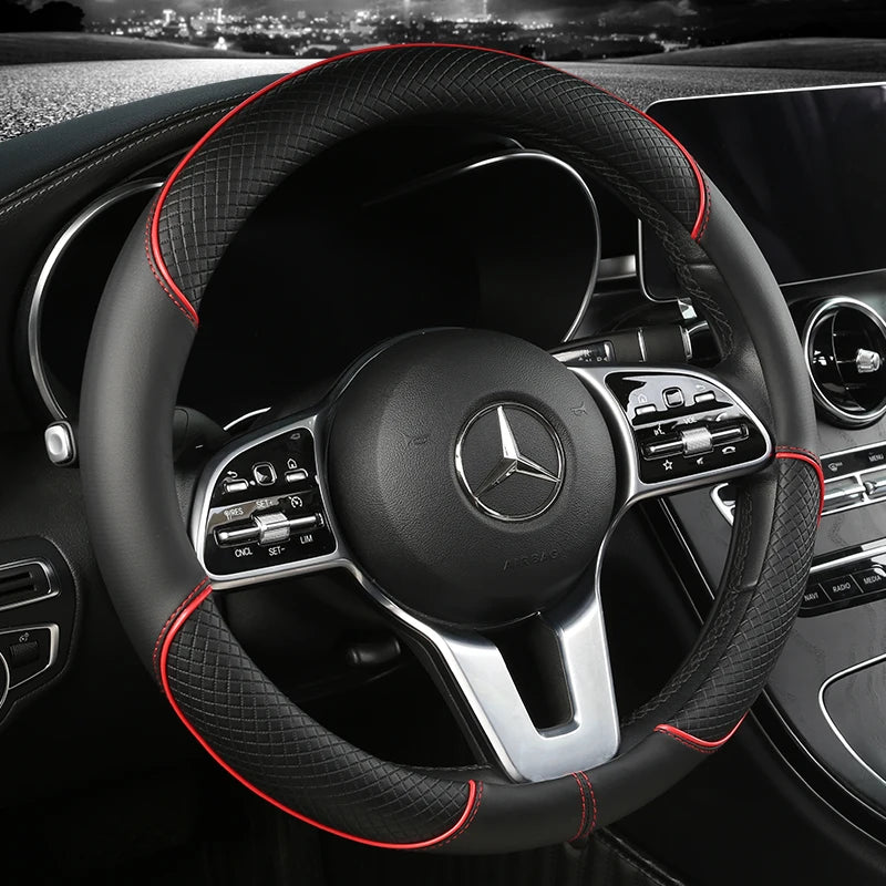 38cm Leather Steering Wheel Cover, 7 Colors
