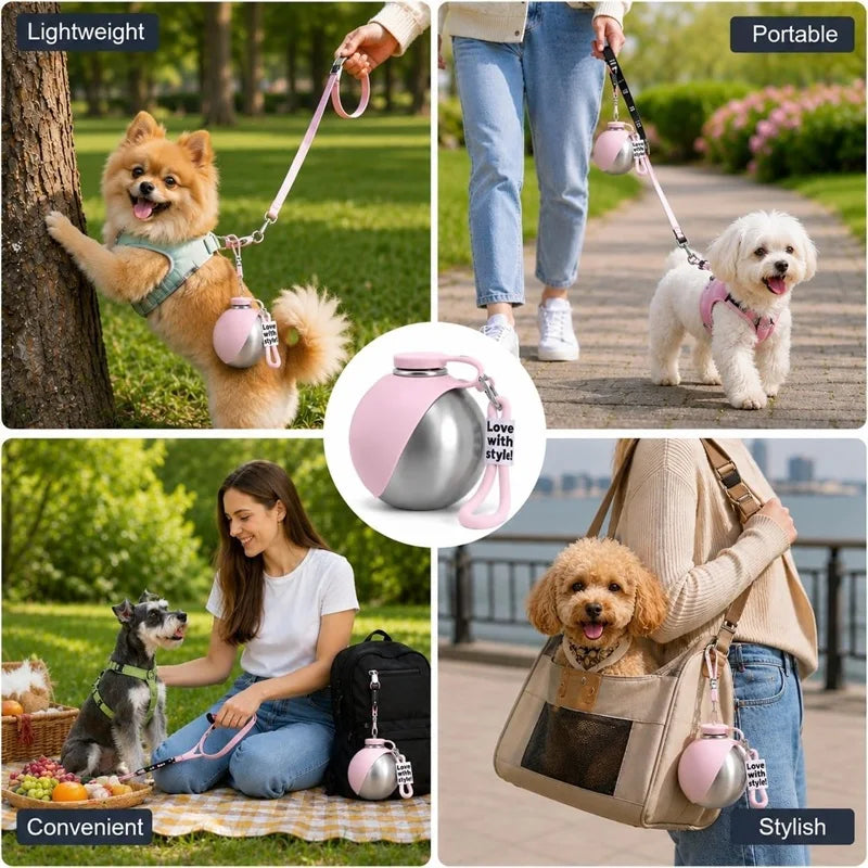 Dog Water Bottle Stainless Steel 285ml Portable Dog Drinker Leak Proof Feeder Dog Bottle 2 in 1 Silicon Bowl Travel Pet Supplies