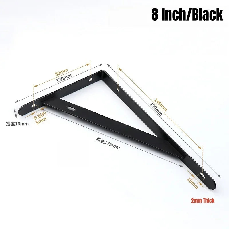 2-8PCS Black/White Steel Heavy Duty L Bracket,6-12" Floating Tripod Shelf Brackets,90 Degree Angle Wall Mounted Support Bracket