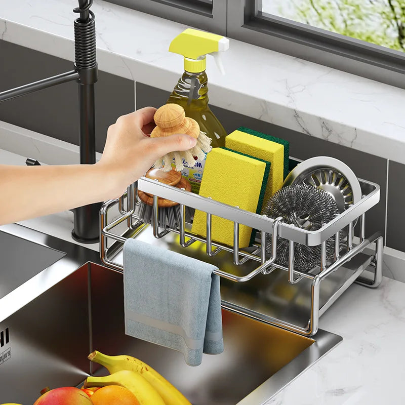 Stainless Steel Sink Organizer Rack – Sponge, Soap & Towel Holder