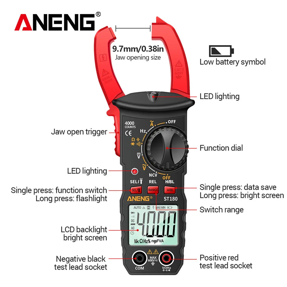 ANENG ST180 4000-Count Digital Clamp Meter