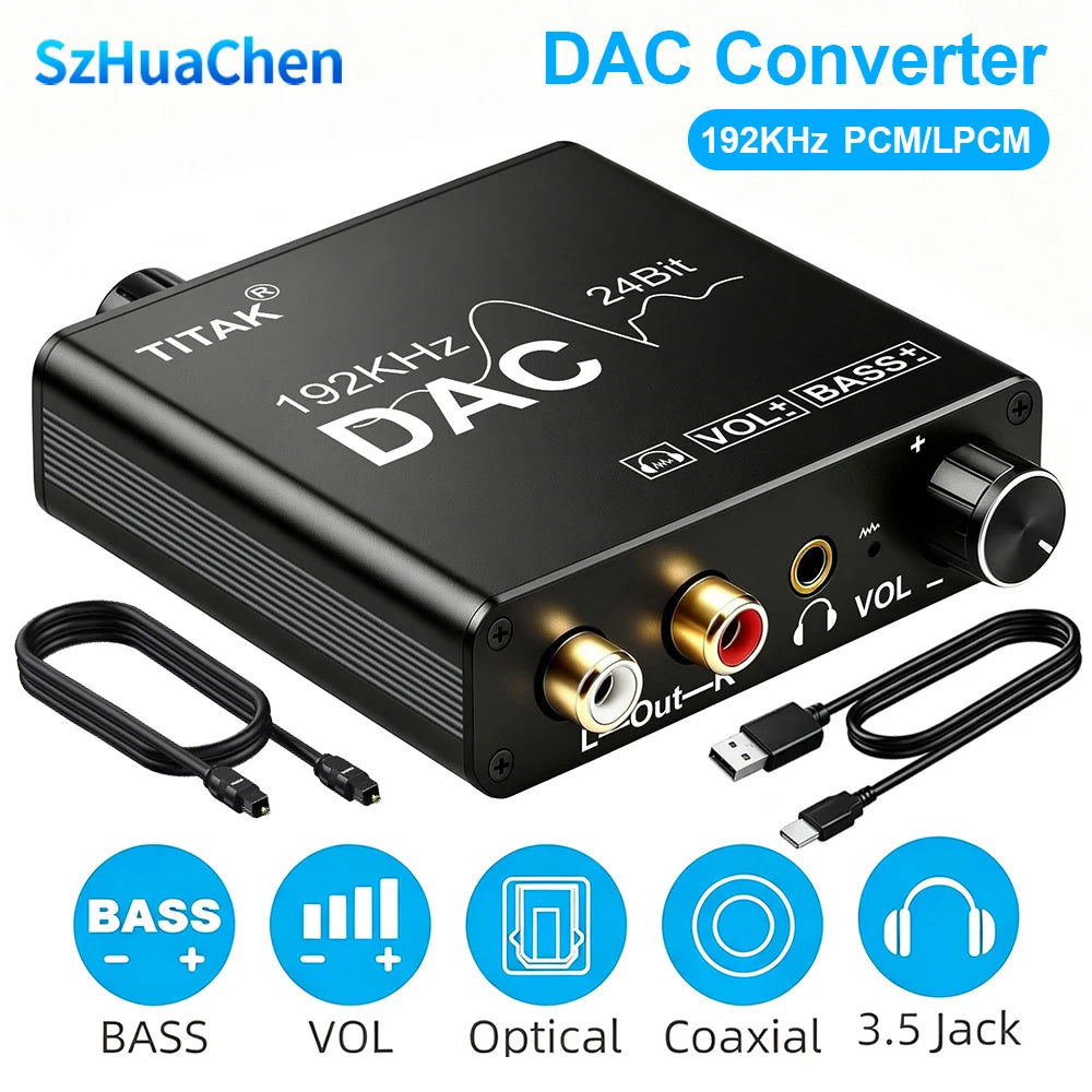 192kHz/24-Bit Optical & Coaxial DAC to RCA/3.5mm