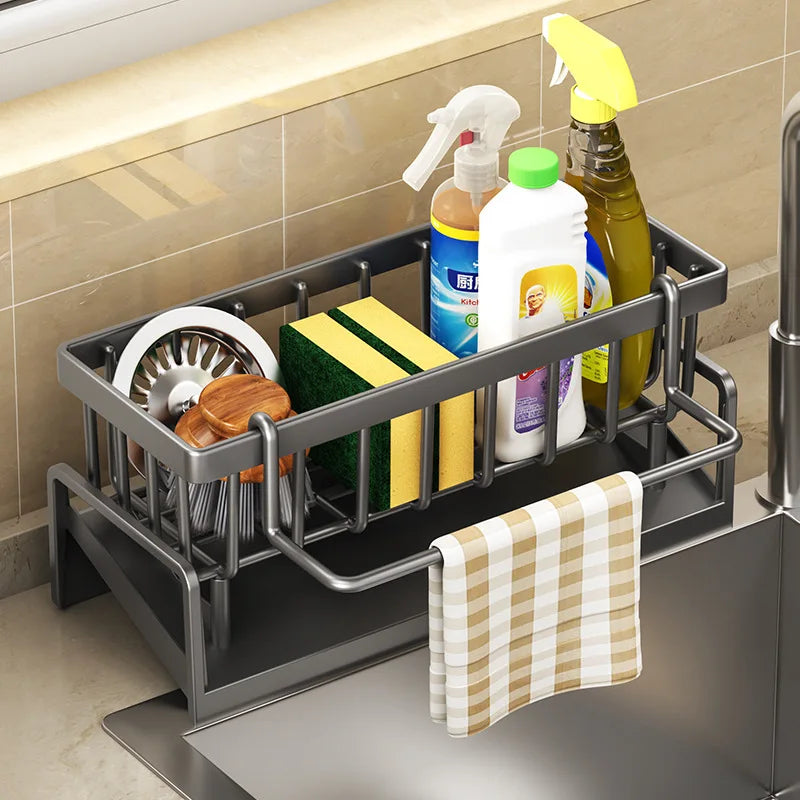 Stainless Steel Sink Organizer Rack – Sponge, Soap & Towel Holder