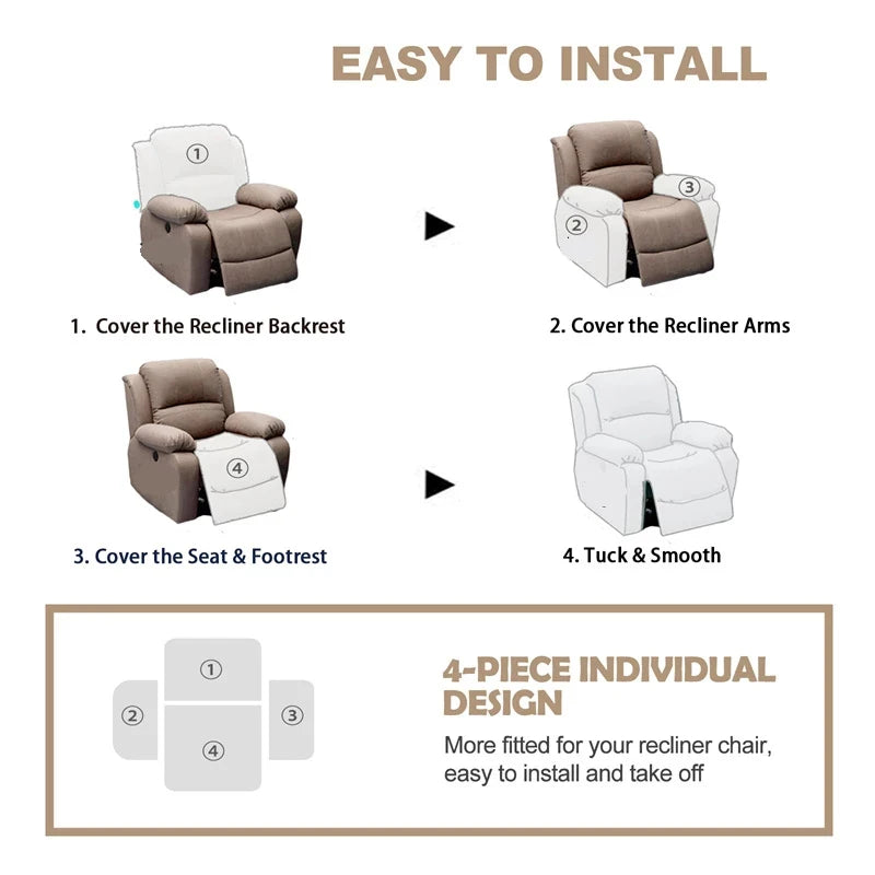 1/2/3 Seater Recliner Sofa Cover Jacquard Solid Color Stretch Couch Coushion Solid Color Sofa Slipcover for Living Room Home