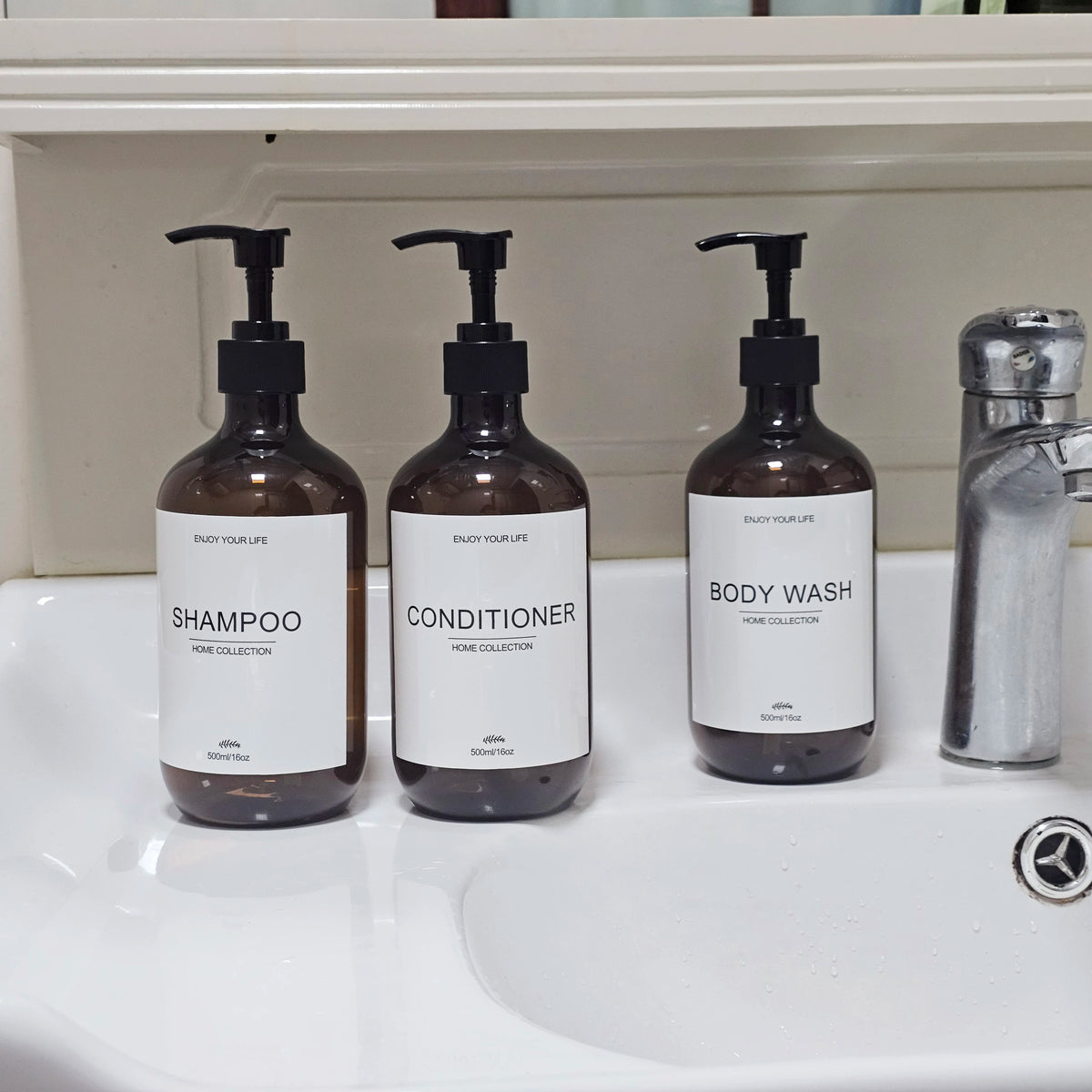 500ml Shower Dispenser Bottle – Shampoo, Conditioner & Body Wash Labels