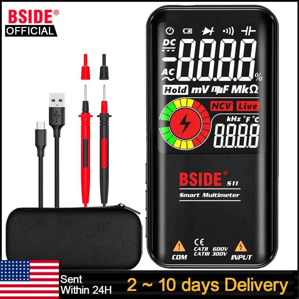 BSIDE Digital Multimeter Smart Electrician Tester USB Charge T-RMS DC AC Voltage Capacitance Ohm Hz NCV Professional Multitester